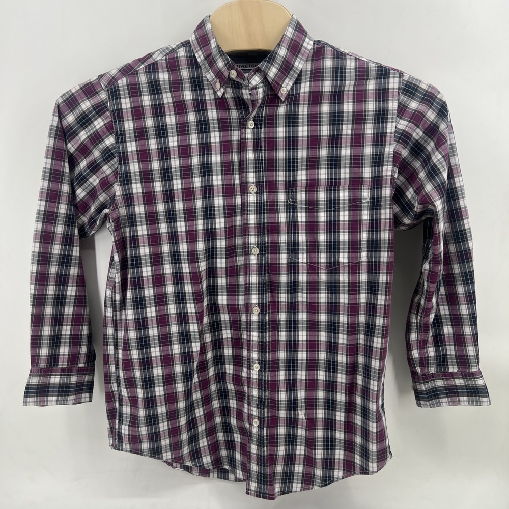 Haggar Men's Purple Plaid Long Sleeve Dress Shirt Size S